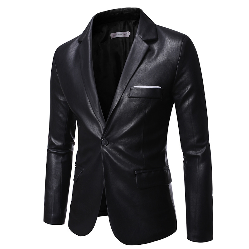 

2020 Men's Autumn Slim Suit Youth Handsome Motorcycle PU Leather Suit, Black