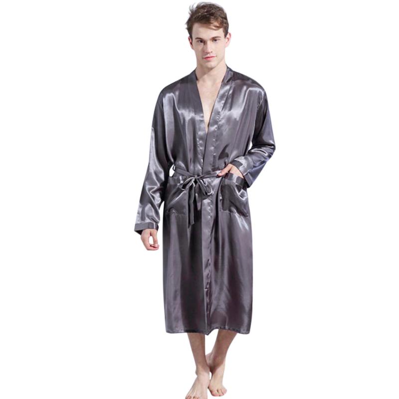 

2019 New Spring Autumn Luxury Bathrobe Men Solid Satin Pajamas Kimono Summer Male Nightgown Saten Robe Albornoz Hombre Badjas 10, Rd