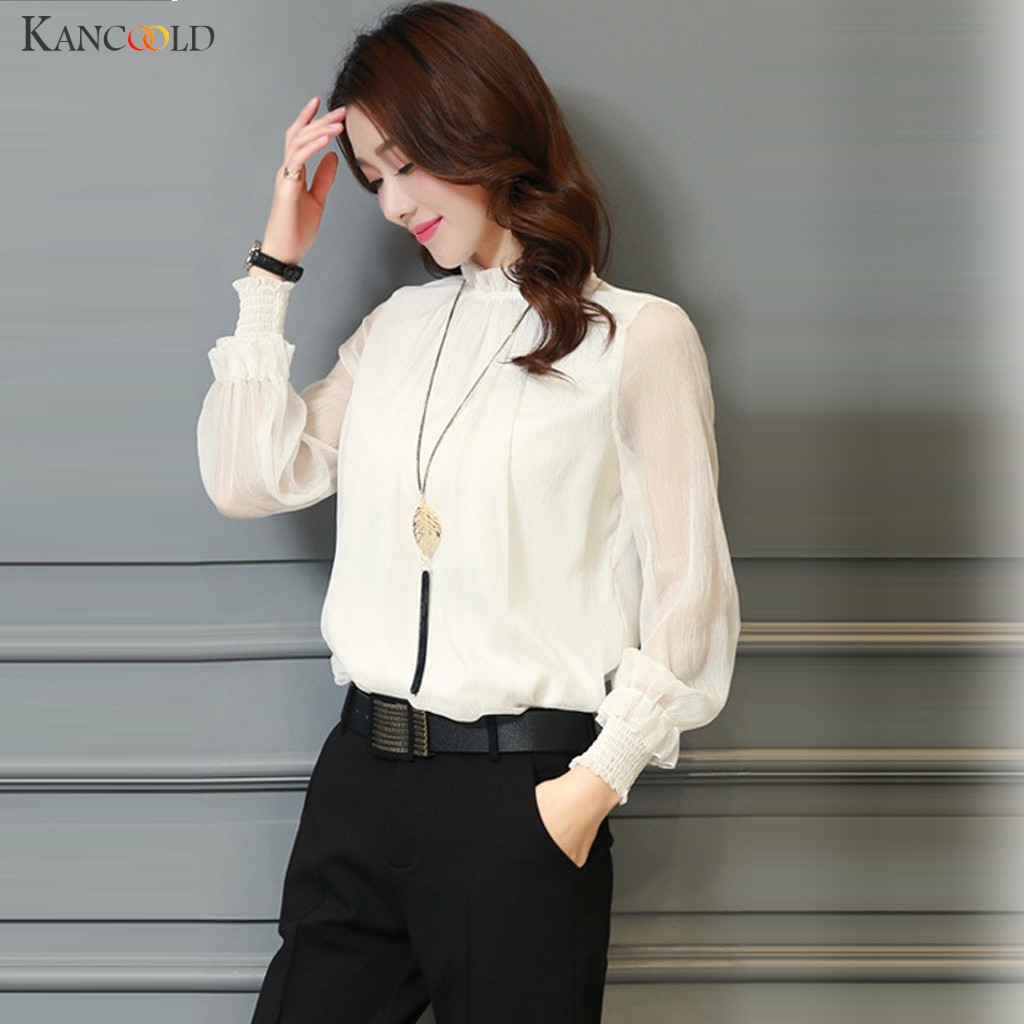 

KANCOOLD shirt Blouse Women Long Sleeve Stand Chiffon Lace Shirts Casual Perspective Tops fashion new shirts women 2019 NOV8, Bk