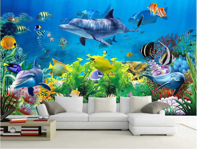 

3d wallpaper custom photo Fantasy underwater world dolphin fish coral algae home decor 3d wall murals wallpaper for walls 3 d living room, Non-woven wallpaper