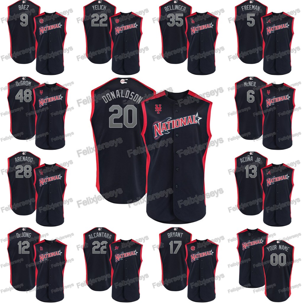 

2019 All-Star Pete Alonso Jacob deGrom McNeil Christian Yelich Cody Bellinger Freeman Javier Baez Bryant Arenado Ronald Acuna Jr. Jr Jersey, 13 ronald acuña jr.