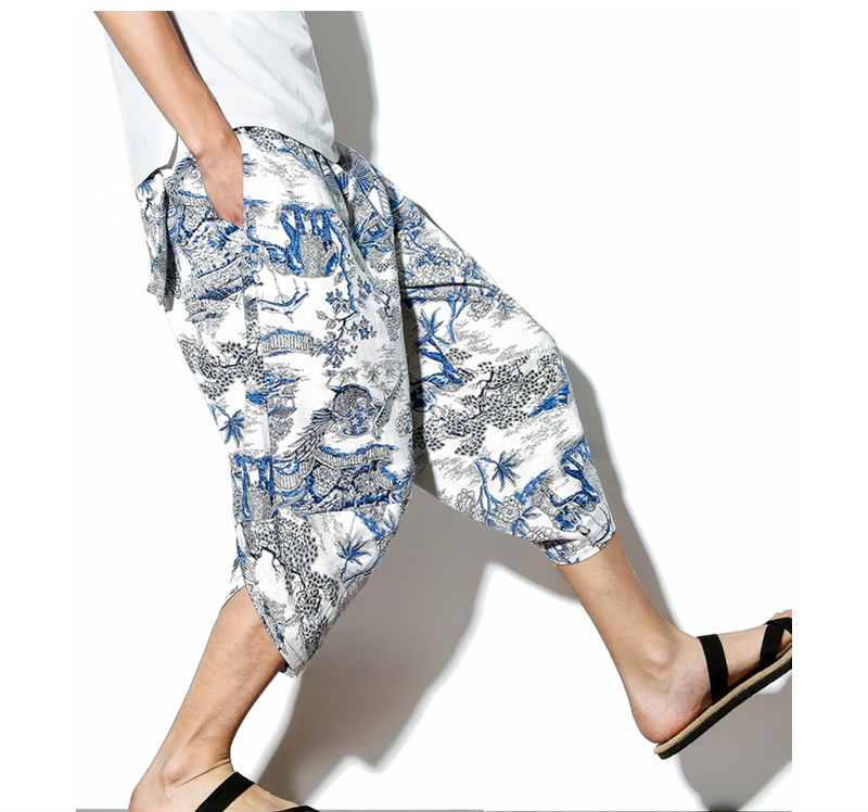 

Januarysnow Men Summer Streetwear Harajuku Calf-Length Pants Japan Joggers Mens Chinese Style Print SweatPants Oversize, White