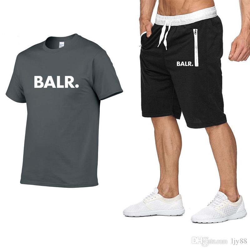 

Designer BALR men's T-shirt + shorts suit summer short-sleeved sportswear gym casual men's T-shirt 2 pieces brand clothing size M-, White