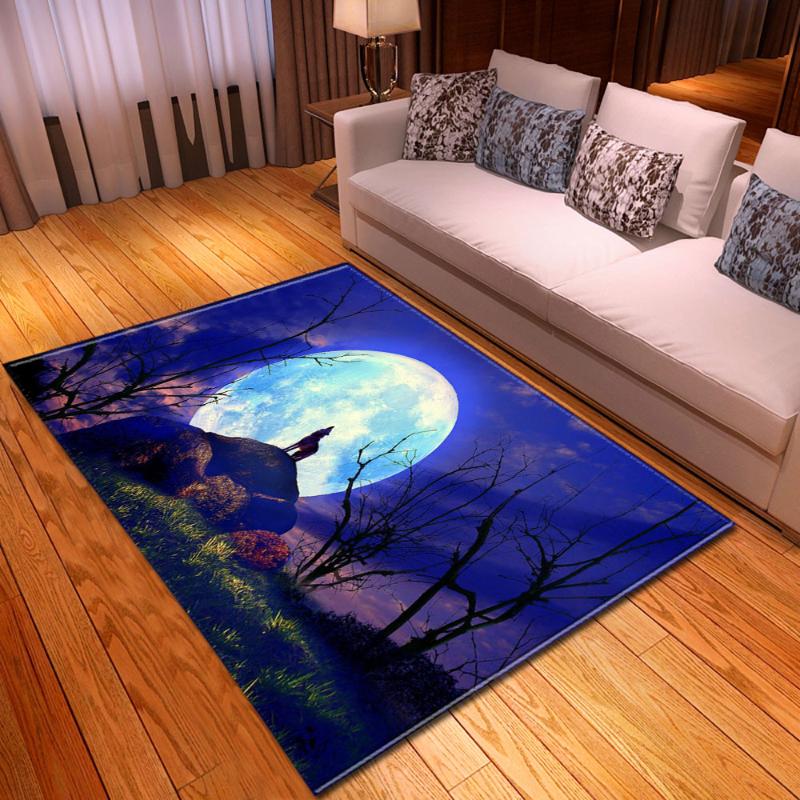 

Modern Style Parlor Carpet 3D Wolf Bedroom Bedside Area Rug Kids Play Rug Boys Room Floor Mat Flannel Living Room and Carpet, No-8