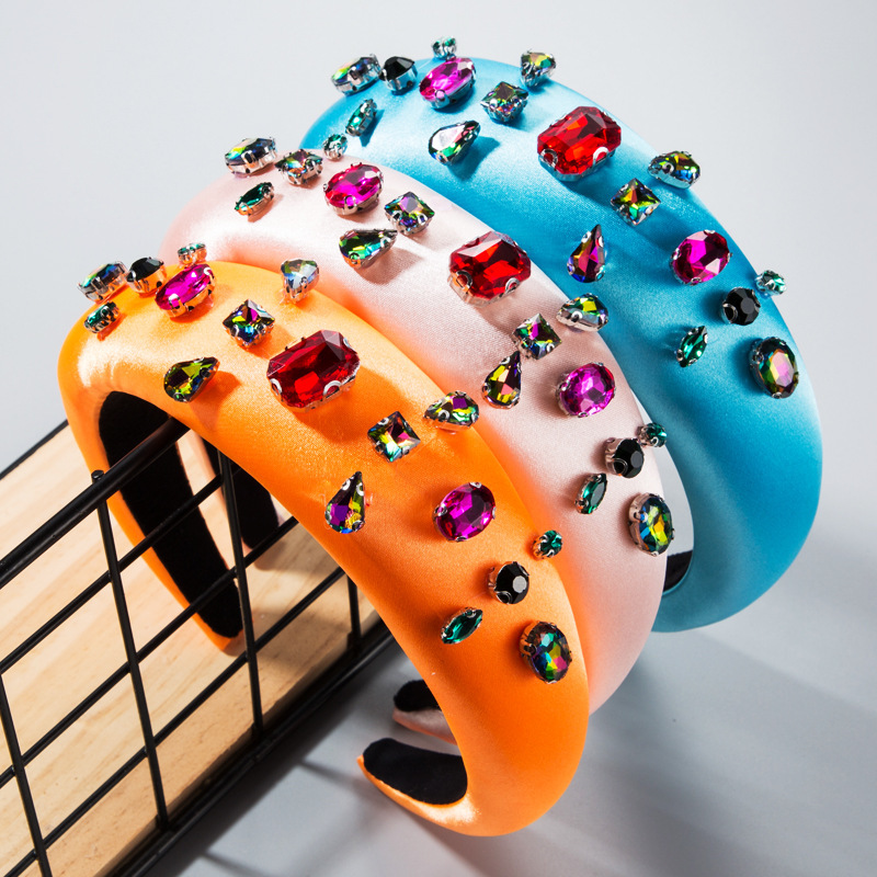 

Hair band women's cloth Baroque style colored rhinestone Christmas hair band thickened sponge headband