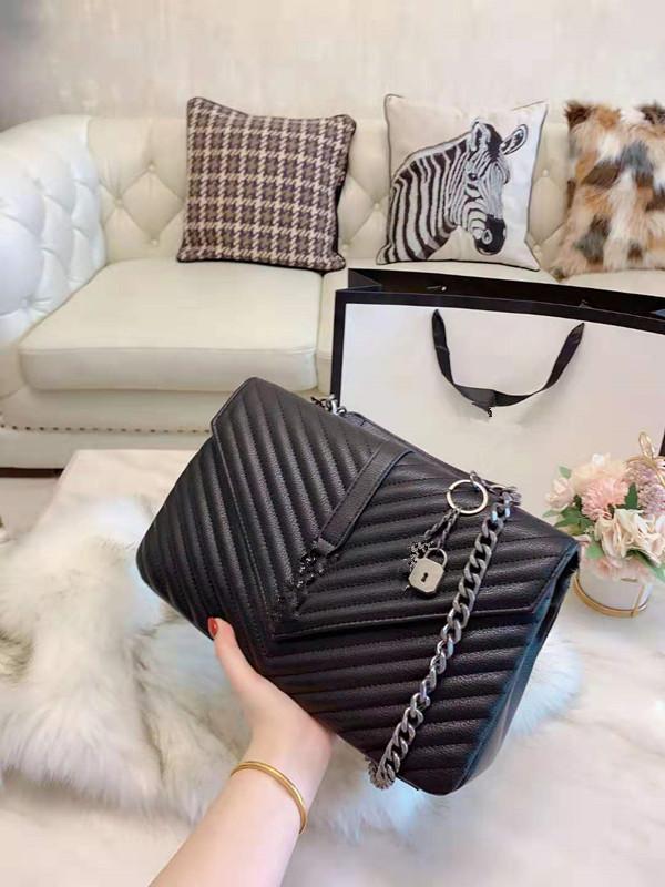 Enveloppe classique chaîne sac à bandoulière incliné V ligne de broderie Caviar sac à main en cuir véritable sacs filles femmes luxe femmes sacs