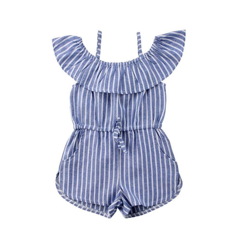 

Summer Blue Striped Romper for 1-6Y Toddler Kids Baby Girl Clothes Off shoulder Cape Collar Strap Romper Jumpsuit Outfits