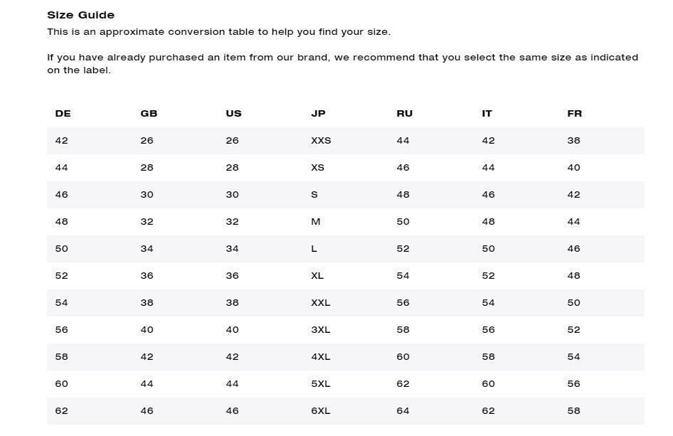 dsquared jeans size guide