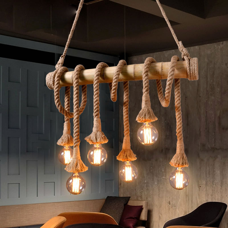 

Bamboo hemp rope pendant lights creative restaurant decoration lamps retro bar table garden bamboo hunging light