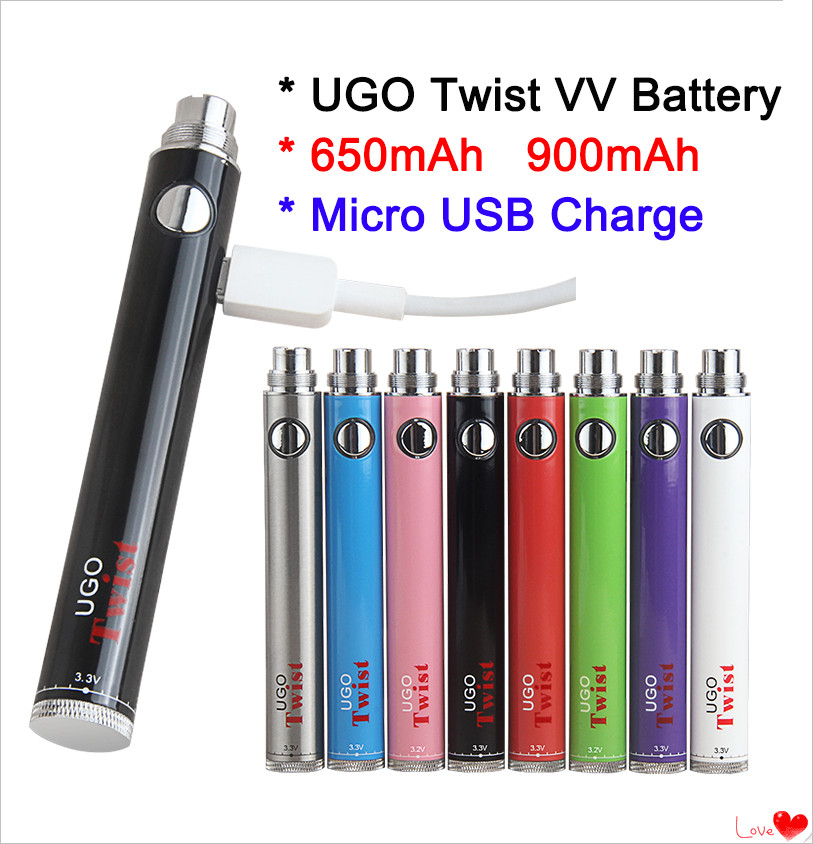 

1pcs Authentic UGO Adjustable Twist Variable Voltage 3.3-4.8V Vape Pen Battery 650 900 mAh Evod Twist Ego C Twist Vision Spinner