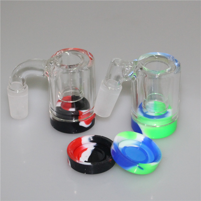 

New 14mm Male Glass Ash Catcher hookah with colors silicone container straight silicon bong Smoke water pipe oil rig smoking pipes