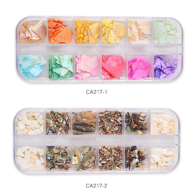 

1 Box 12-Color Nails Abalone Shell Fragments Natural Shell Stone Manicure Nail Mermaid Glitter Flakes Sparkly Nail Art W