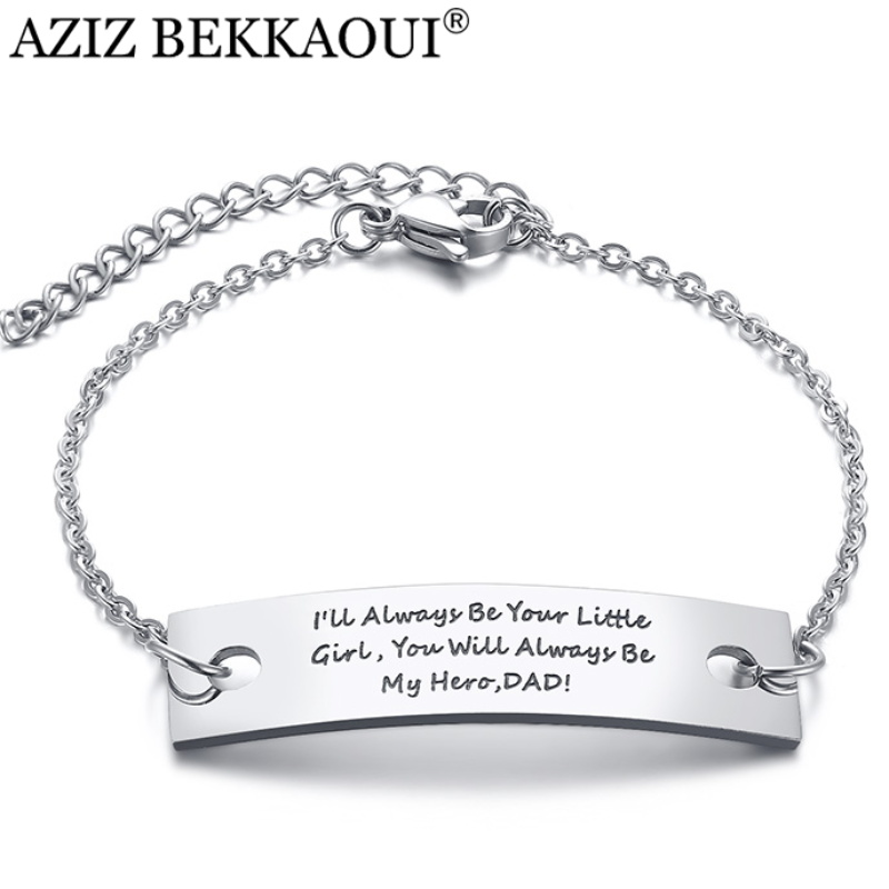 

AZIZ BEKKAOUI Simple Style Engrave Name Stainless Steel Man Bracelets Adjustable Bangle Customize Romantic Personalized Jewelry