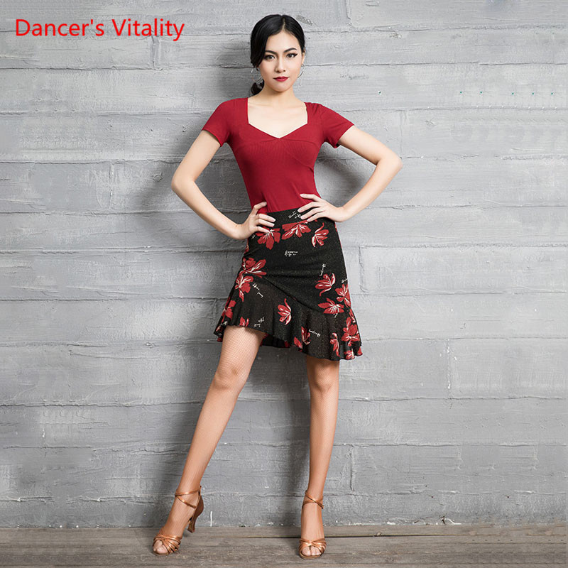 

Latin Dance Practice Clothes Female Adult Sexy Suit Rumba Samba Dancing Professional Competition Training Clothing, Top and skirt