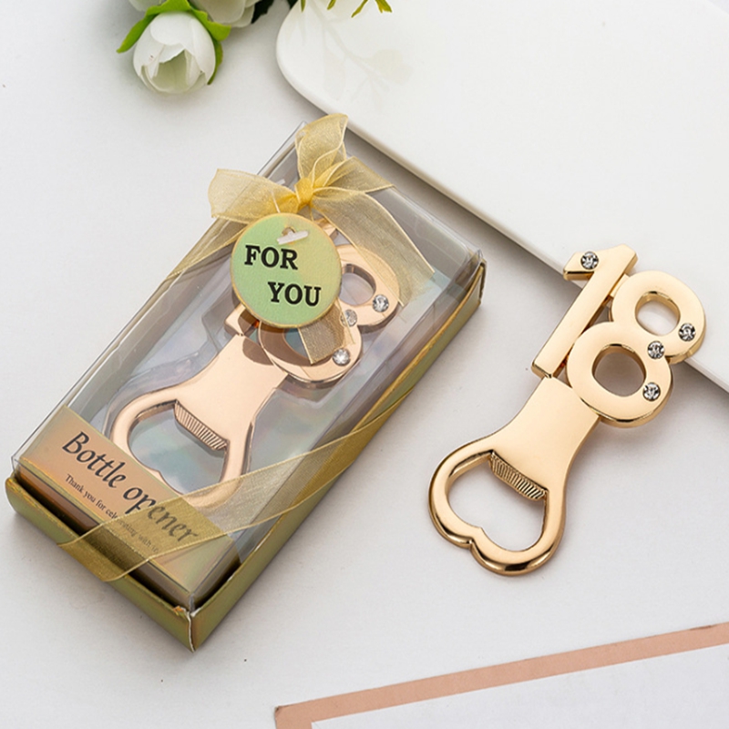 

50pcs/lot 18th Design 18 years Golden beer bottle opener Number 18 opener For wedding Anniversary Birthday gifts