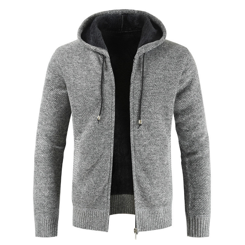 

Winter Men's Wear Bring Hat Cardigan Sweater Loose Coat Tide Increase Down Thickening Long Sleeve Knitting Unlined Hat Sweaters, Dark grey