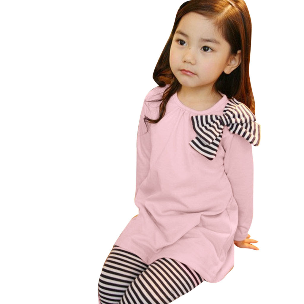 

Children Suit Toddler Baby girls Clothes Kids Clothes Long Sleeve Bow T-shirt+Stripe Pants Outfits Girls Clothing Dropshipping, Pink