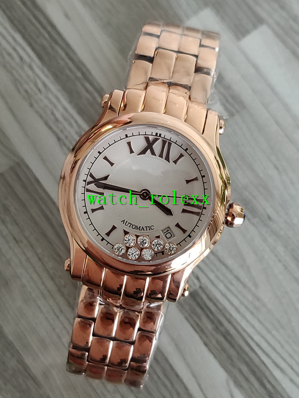 

Top NR Happy Sport 33MM 274808 Rose gold Ladies Watch ETA2892 Automatic 28800vph Pearl Diamond mobile Dial Womens quartz Watches Hot, White