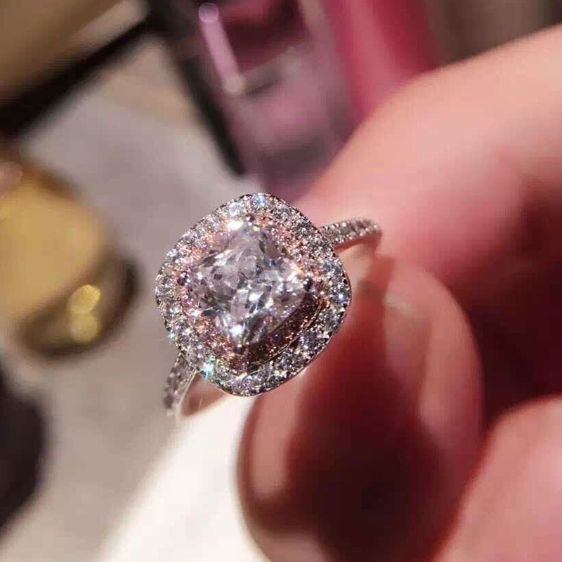 

1.2CT Square pink Cubic Zirconia Ring Female Trendy Bride Rings For Women Real 925 Sterling Silver Wedding Rings Jewelry Gift XR070