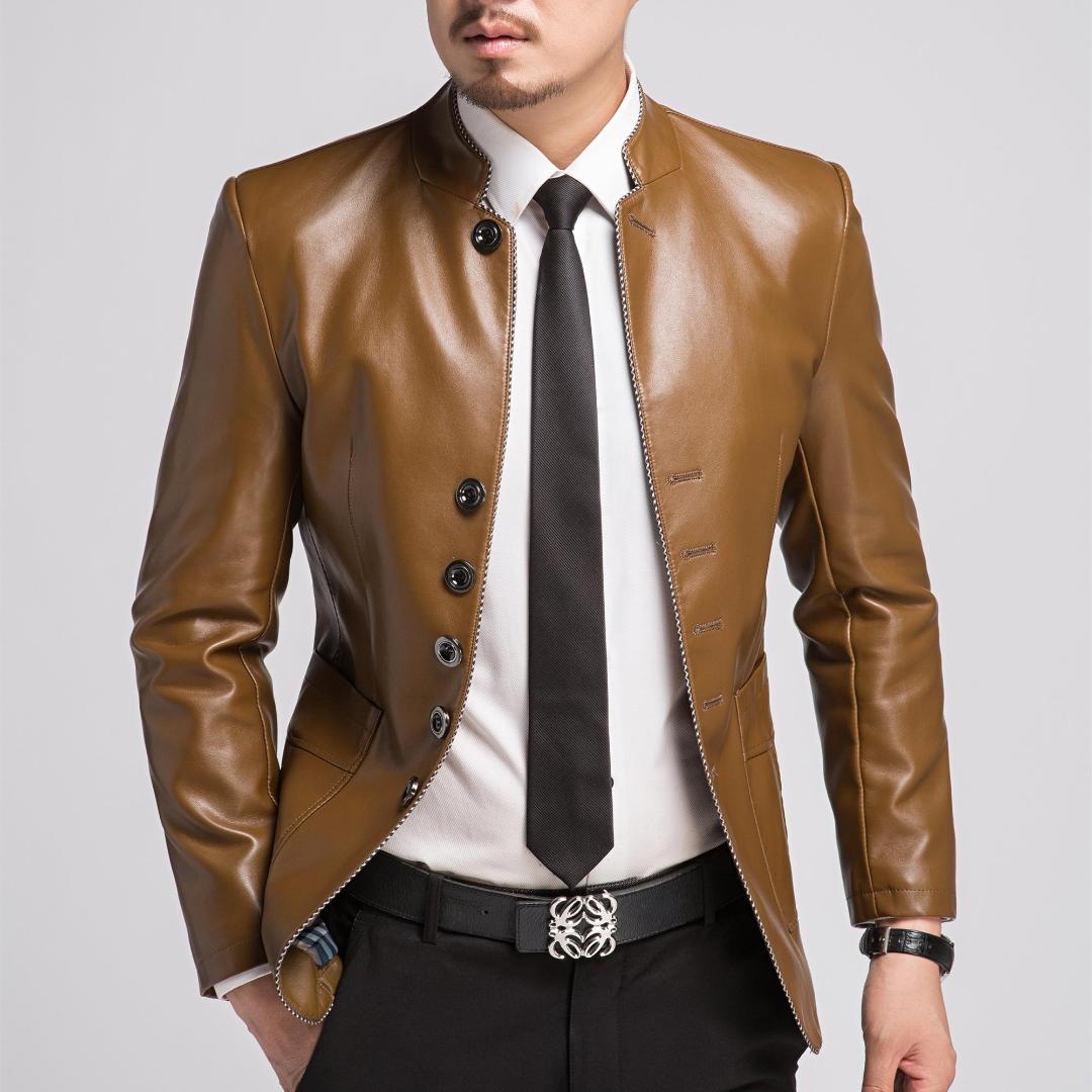 

Spring And Autumn New Elderly Clothes Men's Leather Jacket Middle-aged Dresser Men's Leather Chinese Dad Dress Jacket, Black