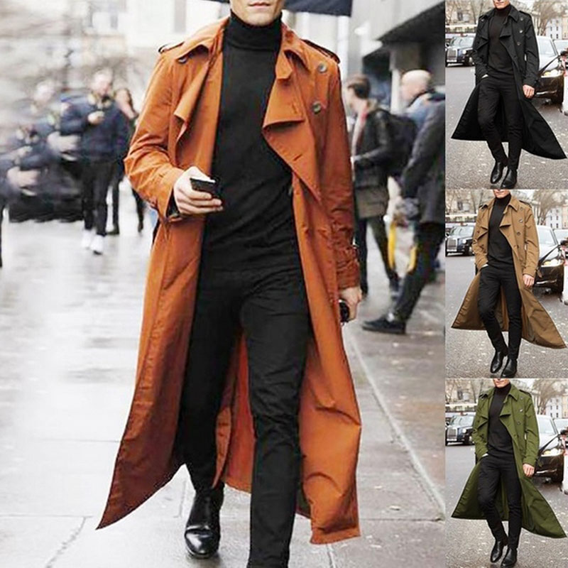 

New Long Coat Men Spring Autumn Men' Trench Casual Trench Men Loose British Style Men' Overcoat Streetwear Coat, Black