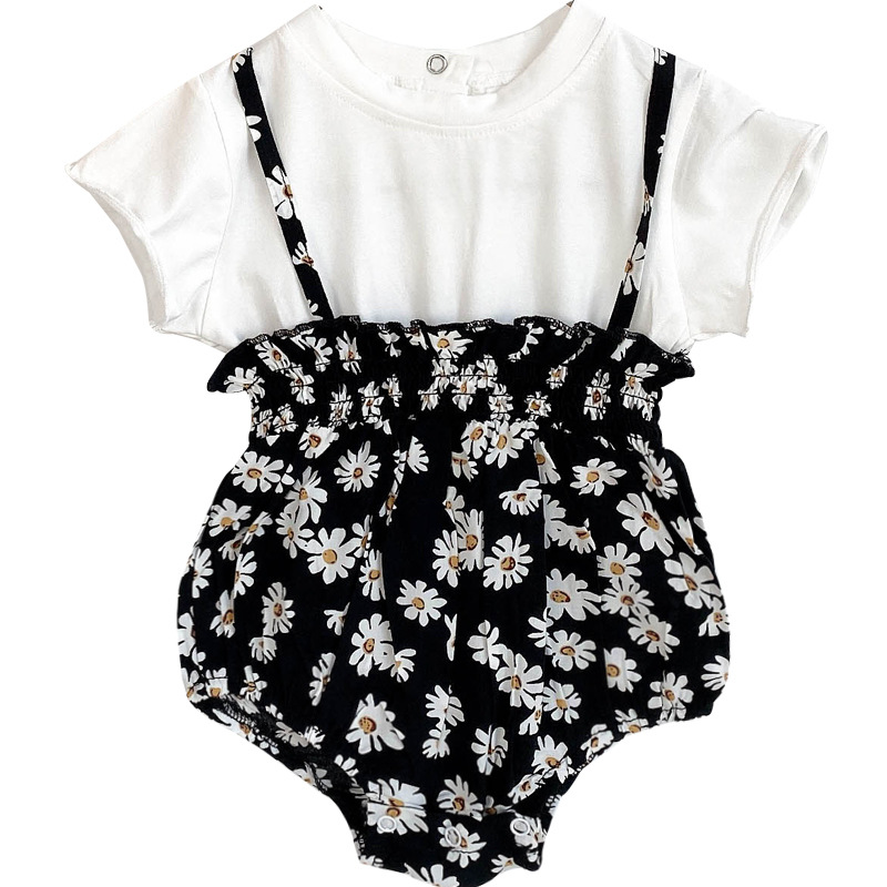 

WLG Baby Girl Romper Toddler Summer Patchwork Floral Rompers Baby Girl Casual Clothes for 6-24 Months, Black