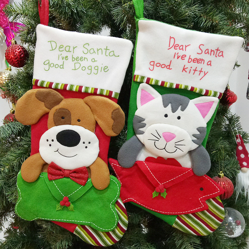 

2019 New Cute Cat Dog Elk Christmas Stockings Socks Christmas New Year Candy Bag Gift Bags Kids Home Tree Ornaments