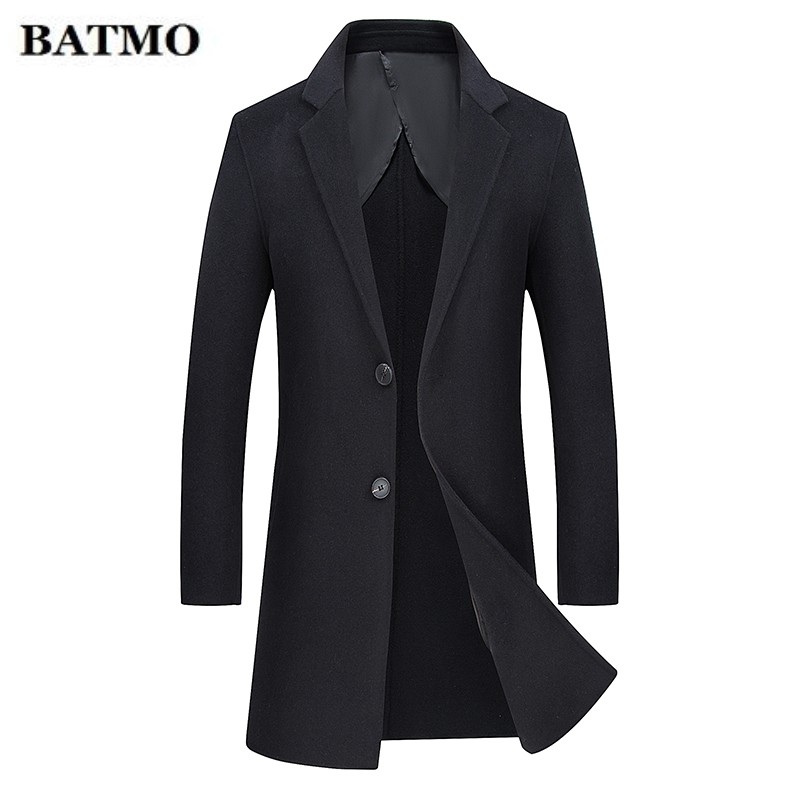 

Batmo 2019 winter new arrival High quality Men's long wool coat,Single-breasted double-sided wool trench coat men,size -3XL, Black