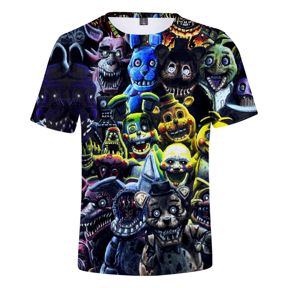 

Cartoon Five Nights At Freddy's 3D Printed T Shirt Women Men Summer Fashion O-neck Short Sleeve Funny Graphic Tees FNAF Clothes, White;black