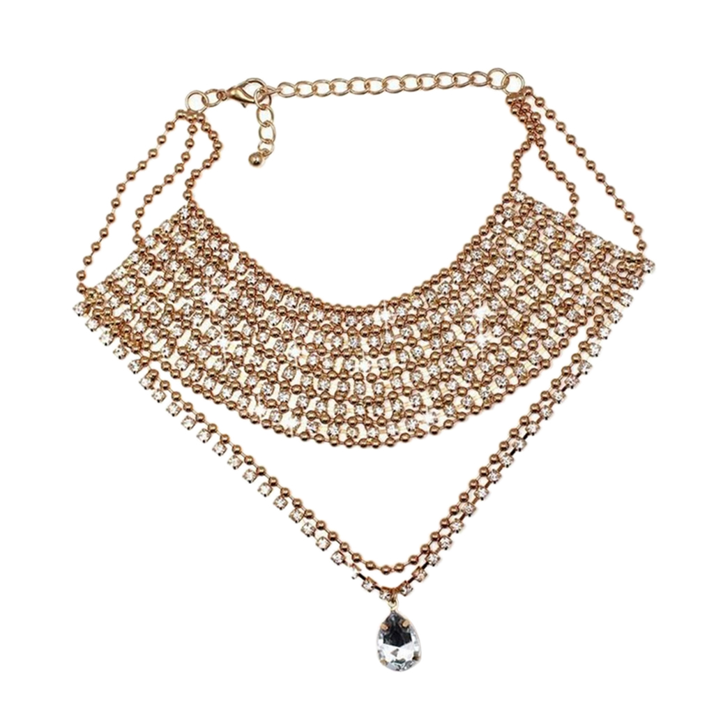 

Women Fashion Jewelry Pendant Crystal Choker Statement Bib Necklace, Silver