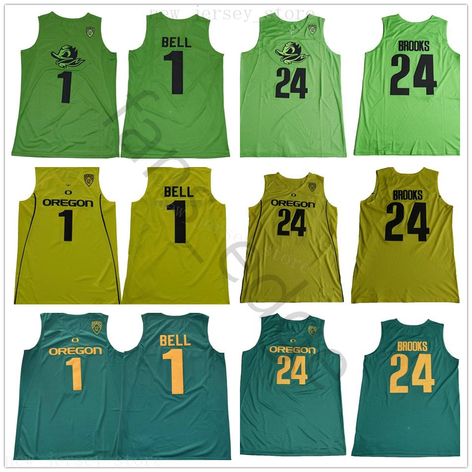 

NCAA College Oregon Ducks Basketball Jerseys 1 J Bell 24 Dillon Brooks Men Team Color Green Yellow University For Sport Fans Wholesale, Same as picture