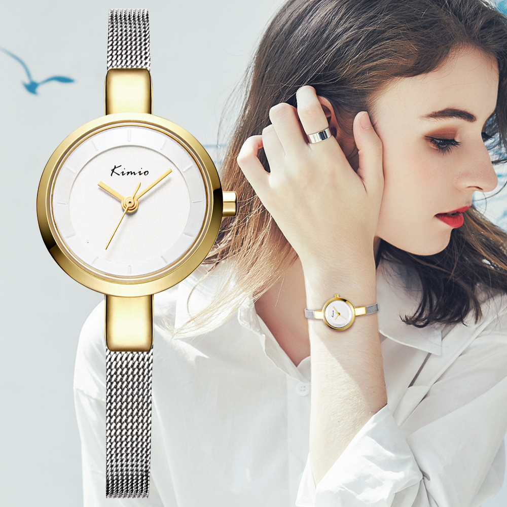 

Luxury Brand Kimio Fashion Women Watches Ladies Wristwatches Small Dial Quartz Clock Waterproof Stainless Steel Bracelet Watch V191202, Coffee