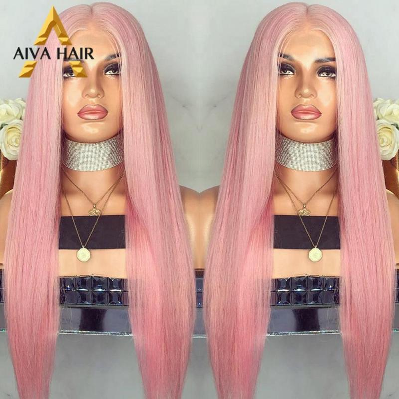 

Aiva Hair Glueless Middle Part Cosplay Straight Pink Wig High Temperature Lace Front Wig Synthetic Wigs For Black Women, Pink color