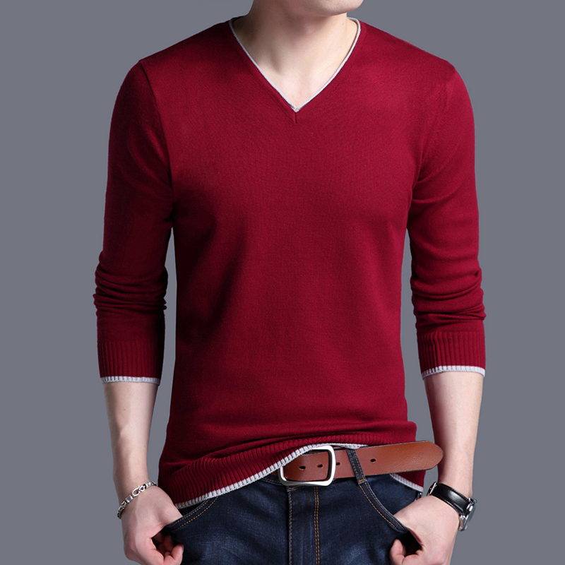 

man Cotton Sweater Men Long Sleeve Mens V-Neck Sweaters Loose Fit Knitting Casual Style Clothing New casaco masculino, Red