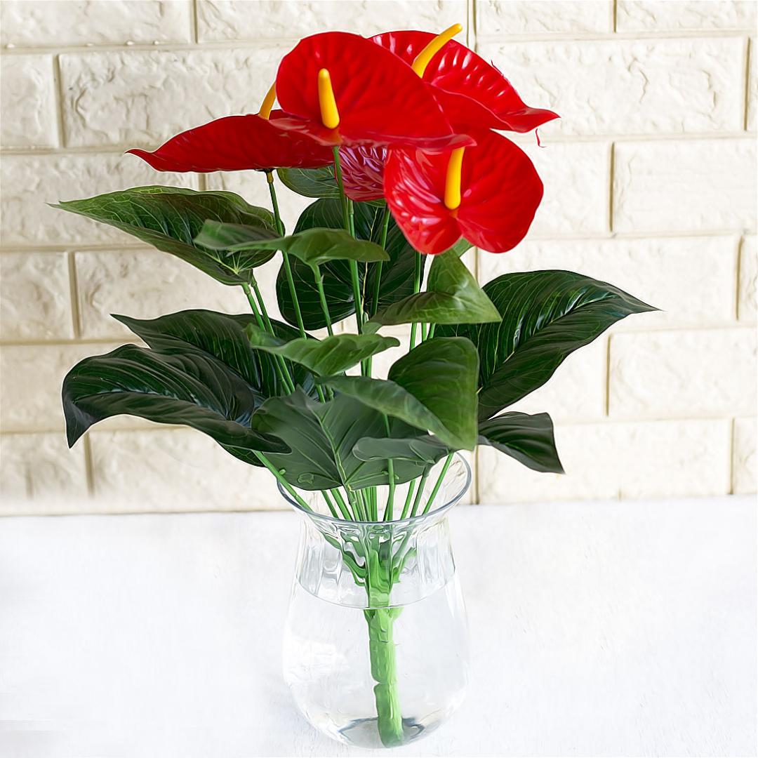 

12/18 head 32cm/50cm Artificial Anthurium potted flowers indoor green plants balcony office desktop artificial flowers bonsai, 12 head pink heart