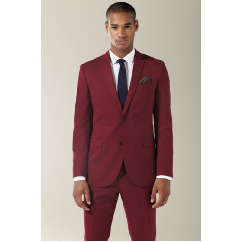 2018 White Burgundy Lapel Men Wedding Suit Slim Fit 3Pcs Tuxedo Groomsman Custom