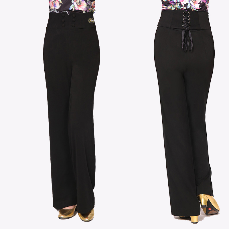 

New modern dance pant women adult Latin training trousers ballroom waltz square dance high waist pants, Black