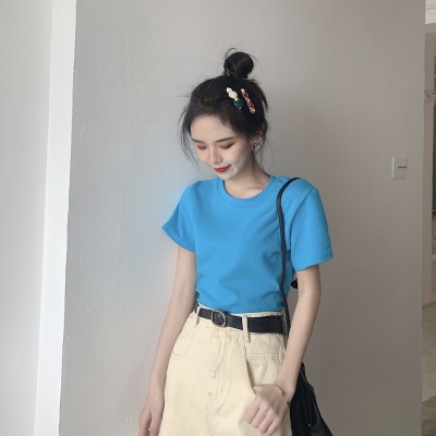 

P073 Solid color t-shirt women's 2020 summer new, Black