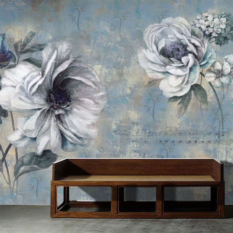 

Custom Mural Wallpaper Retro Oil Painting Flowers Fresco Living Room TV Sofa Bedroom Backdrop Wall Decor PVC Waterproof Stickers, As pic