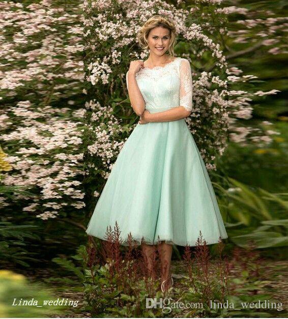 

2019 Mint Green Junior Bridesmaid Dress New Lace Tea Length Short Lace Country Bridal Party Dress Plus Size vestido de festa de casamento