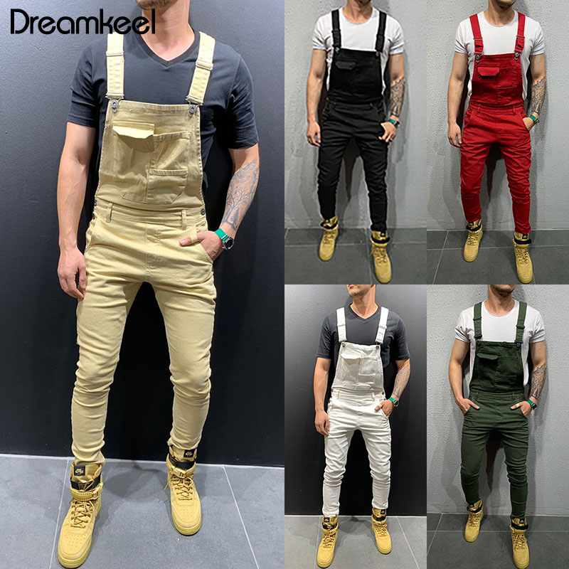 

Men' Jeans Men Jumpsuits Distressed Denim Carpenter Overalls Bib Moto Biker Pants Sleeveless Fashion Street Wear HipHop, Black