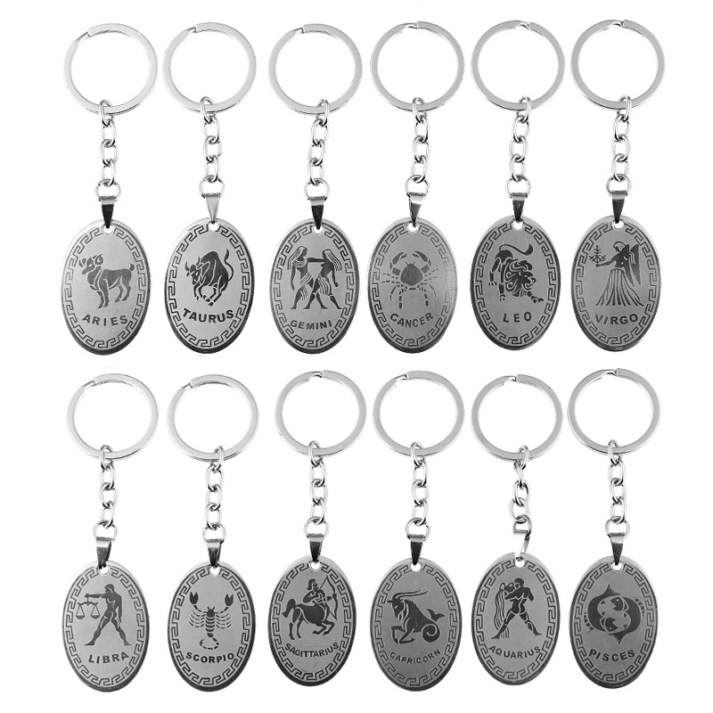 

12 Constellations Stainless Steel Keychains Pisces Aries Leo Virgo Pendant Key Chain Key Rings Vintage Zodiac Sign Key Holder Gift for Cars
