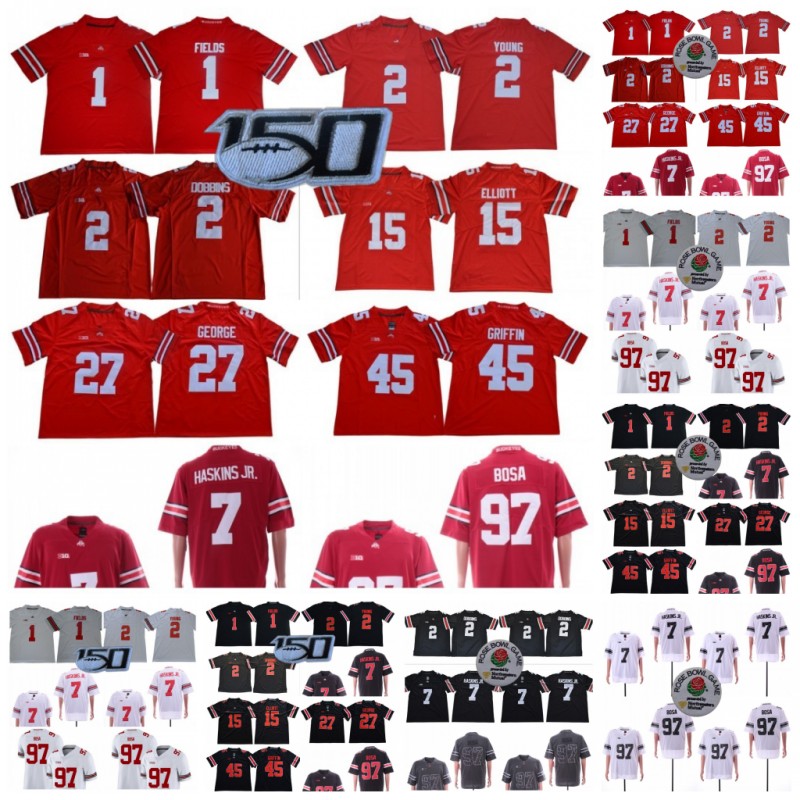 

150 TH Ohio State Buckeyes 1 Justin Fields 2 Chase Young 7 Dwayne Haskins Jr 45 Archie Griffin 97 Nick Bosa 15 Elliott NCAA Football Jerseys, As