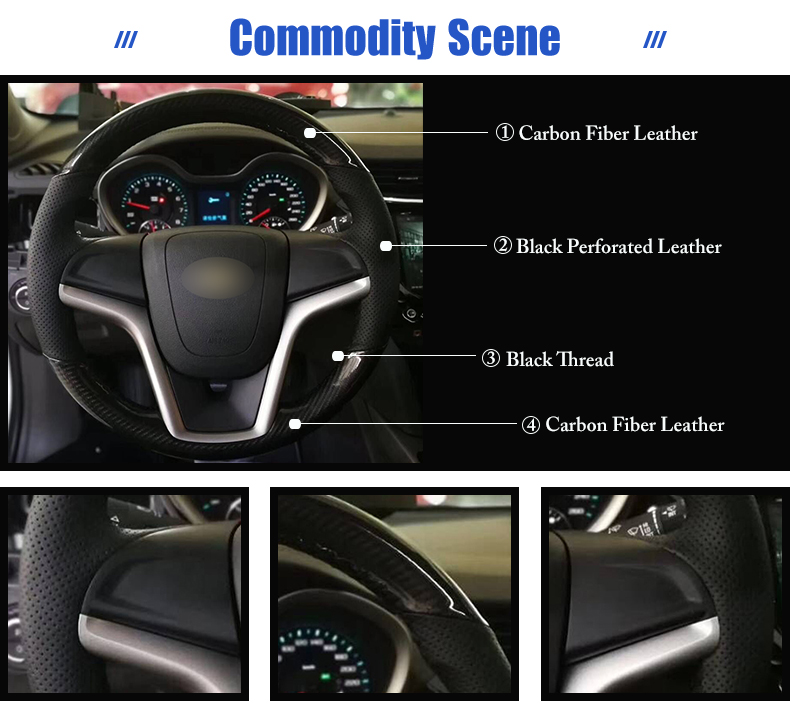 Carbon Fiber Leather Black Leather Car Steering Wheel Cover For