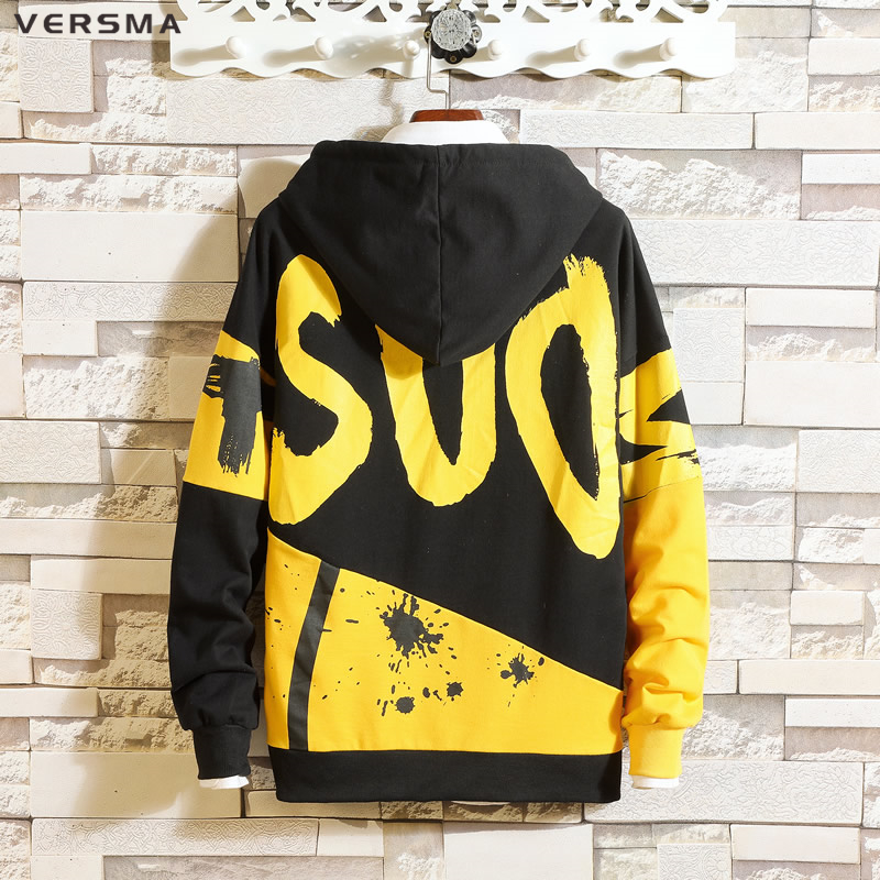 

VERSMA 2020 High Street Hip Hop Graffiti Printed Hoodie Sweatshirt Men Autumn Korean Harajuku BF GD Hooded Oversized Hoodies Men, Black