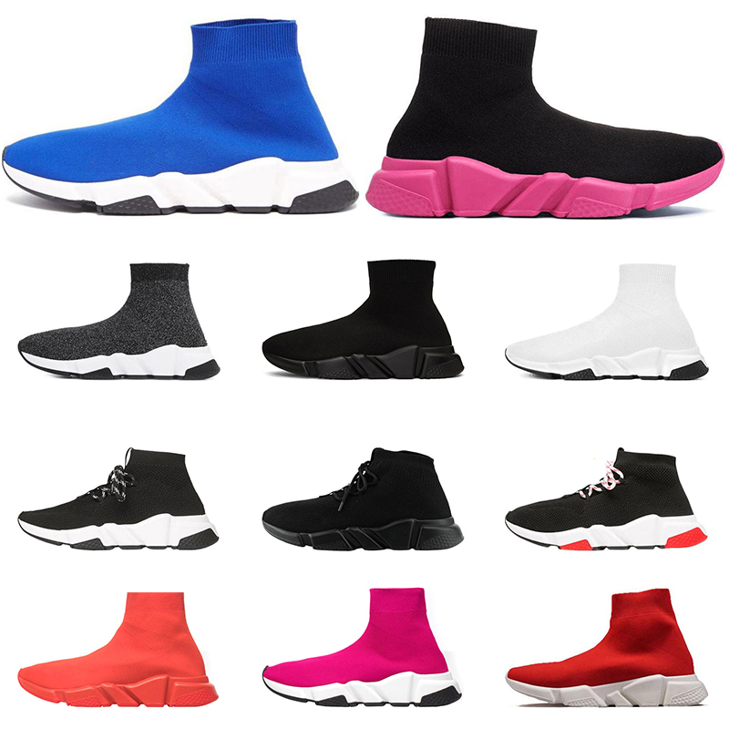

2019 Hot designer shoes Speed Trainer women men blue pink glitter black white wine red Classic Socks trainers Sneakers sports size 36-45
