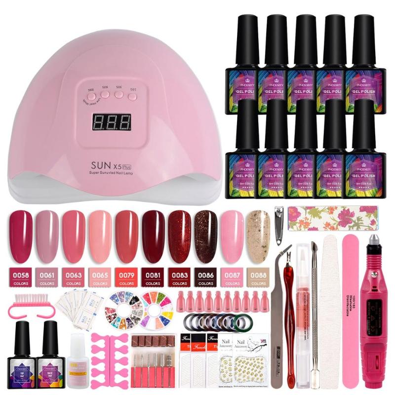 

Manicure Set Nail Polish Kit 8 Colors Gel Nail Set 80W/36W UV Lamp Art Tips Nails Accessories With Drill
