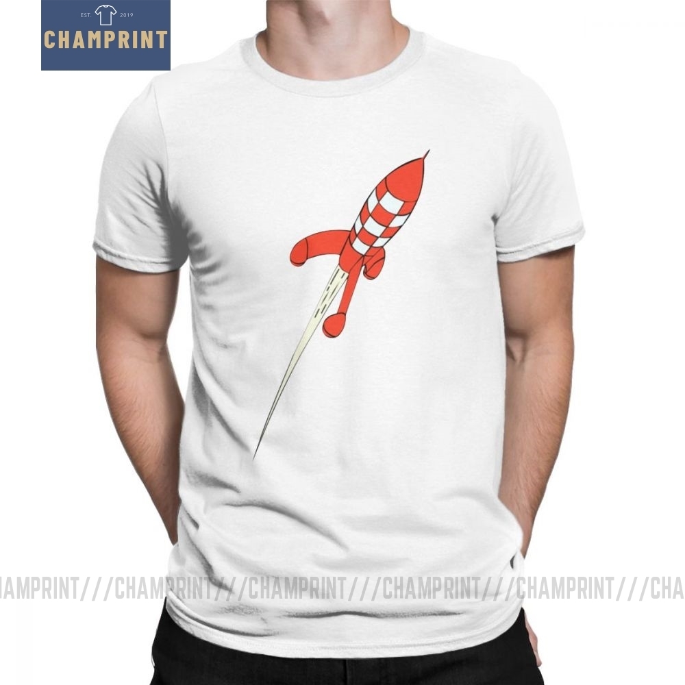 Tintin Lune Rocket T-shirt des hommes Les Aventures de Tintin Novelty T-shirts manches courtes T-shirts 100% coton Vêtements Y200409
