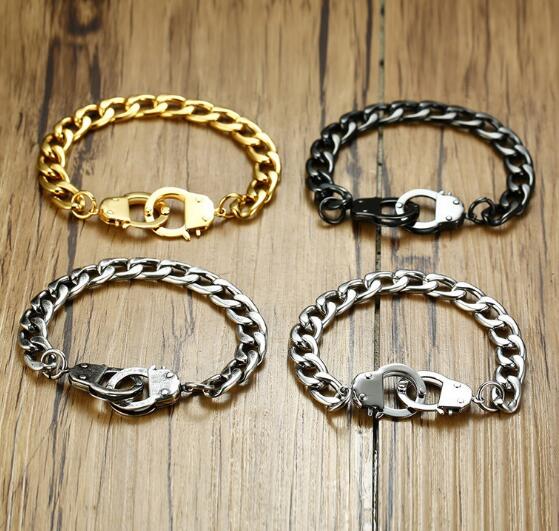 

2020 New List gifts Mens women boys Stainless Steel Handcuff Buckle Wristband Link Chain Bracelet 8'' silver/gold/back /vintage N277