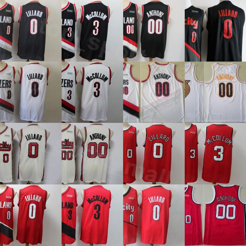 

Men Chepa Carmelo Anthony Jersey 00 Basketball Damian Lillard 0 CJ McCollum 3 Red Black White Team Color Stitched Breathable Top Quality, Black;red